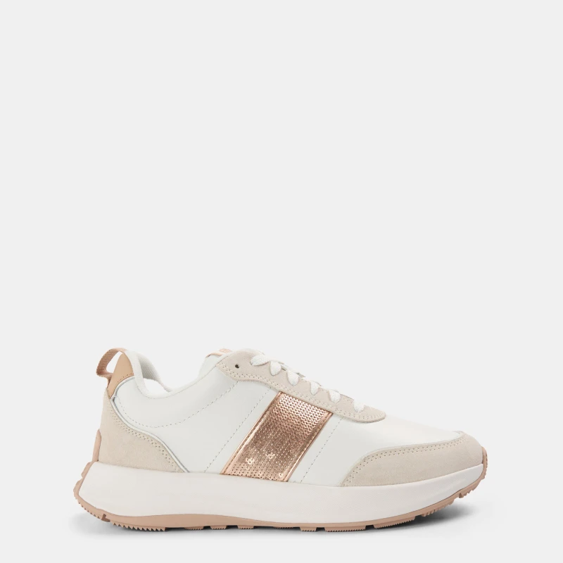 Image of Fitflop Womens Sequin Chunky Trainers White Beige female 5 (38)