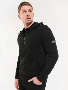 Image of Barbour International Renzo Half Zip Lambswool Hoodie, Black, Size XL, Men