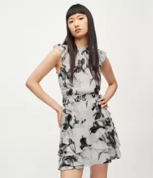 Image of AllSaints Womens Caylan Iris Mini Dress, Ecru White, Size: 8