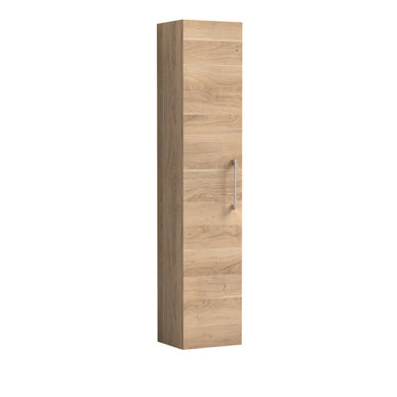 Image of Nuie Arno Tall Wall Hung Unit Single Door, Durable Soft Close Door With 3 Shelves With D-Shape Handle In Bleached Oak, 300mm