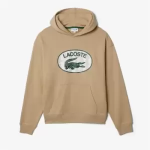 Image of Lacoste Mens Loose Fit Branded Monogram Hooded Sweatshirt Size 3 - S Beige