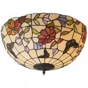 Image of Loops - Tiffany Glass Semi Flush Ceiling Light Butterfly Round Inverted Shade i00038