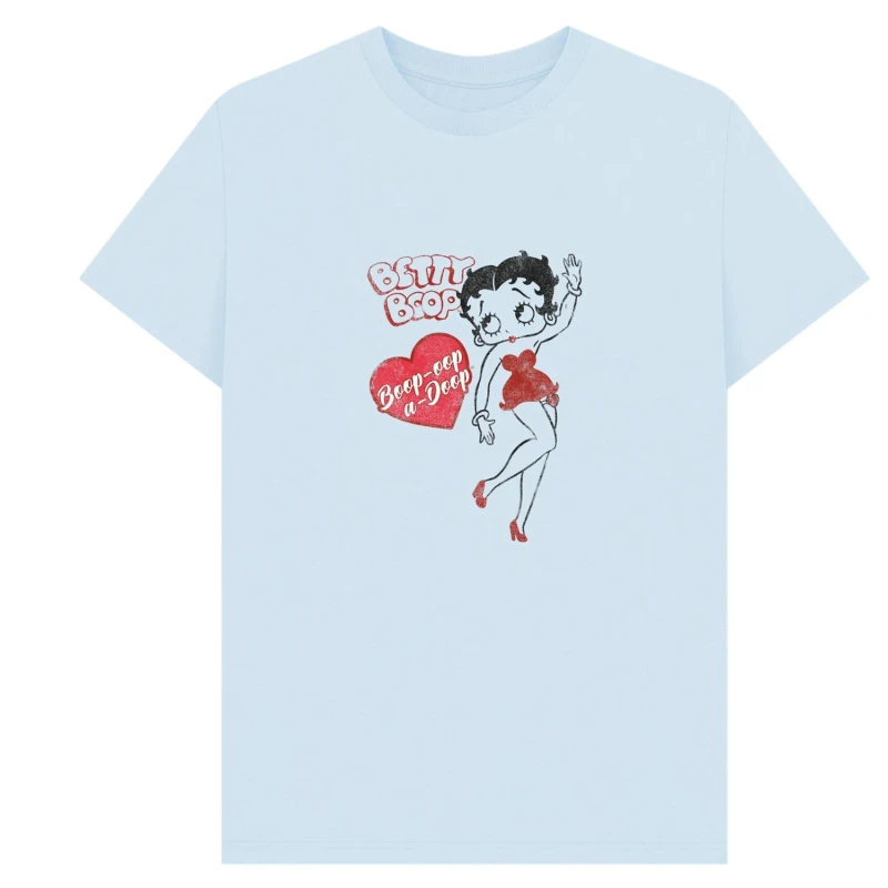 Image of Betty Boop Mens Oop-A-Doop T-Shirt in Light Blue Size: Small Light Blue Male S