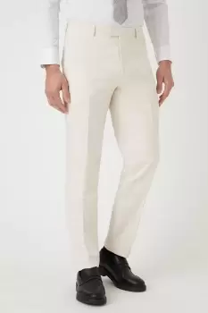 Image of Slim Fit Stone Linen Blend Suit Trousers