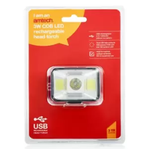 Image of Amtech 3W COB LED USB Rechargeable Head Torch