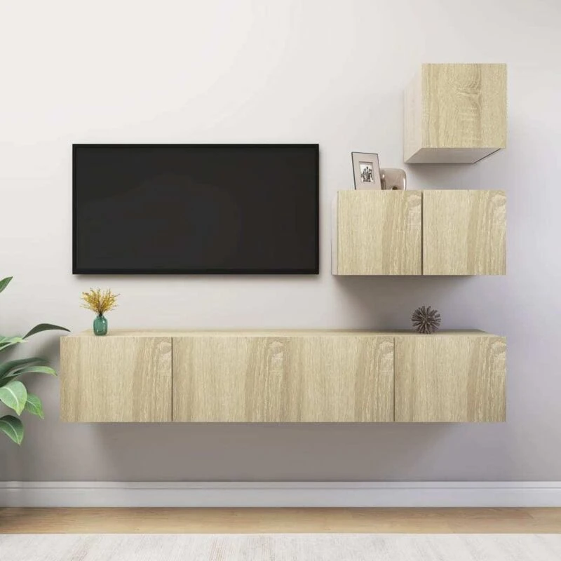 Image of VIDAXL 4 Piece tv Cabinet Set Sonoma Oak Engineered Wood Vidaxl 8720286573433