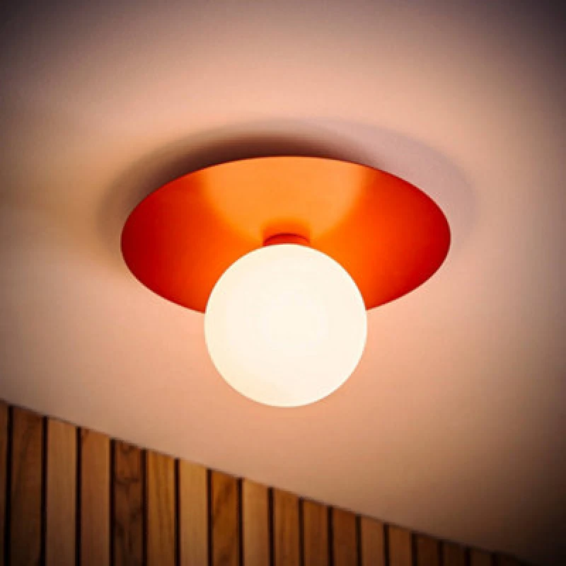 Image of ValueLights ValueLights Darla Frosted Globe IP44 Rated Bathroom Flush Ceiling Light with Bulb in Burnt Orange Burnt Orange One Size Unisex 50594060702