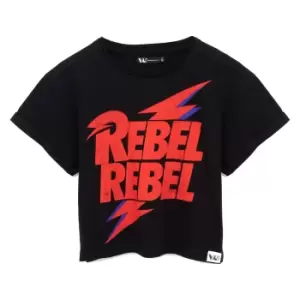 Image of David Bowie Womens/Ladies Rebel Rebel Crop T-Shirt (M) (Black/Red)