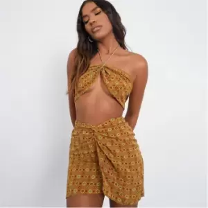 Image of I Saw It First Aztec Print Twist Mini Skirt - Brown