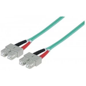 Image of Intellinet Fibre Optic Patch Cable Duplex Multimode SC/SC 50/125 m OM3 2m LSZH Aqua Fiber Lifetime Warranty
