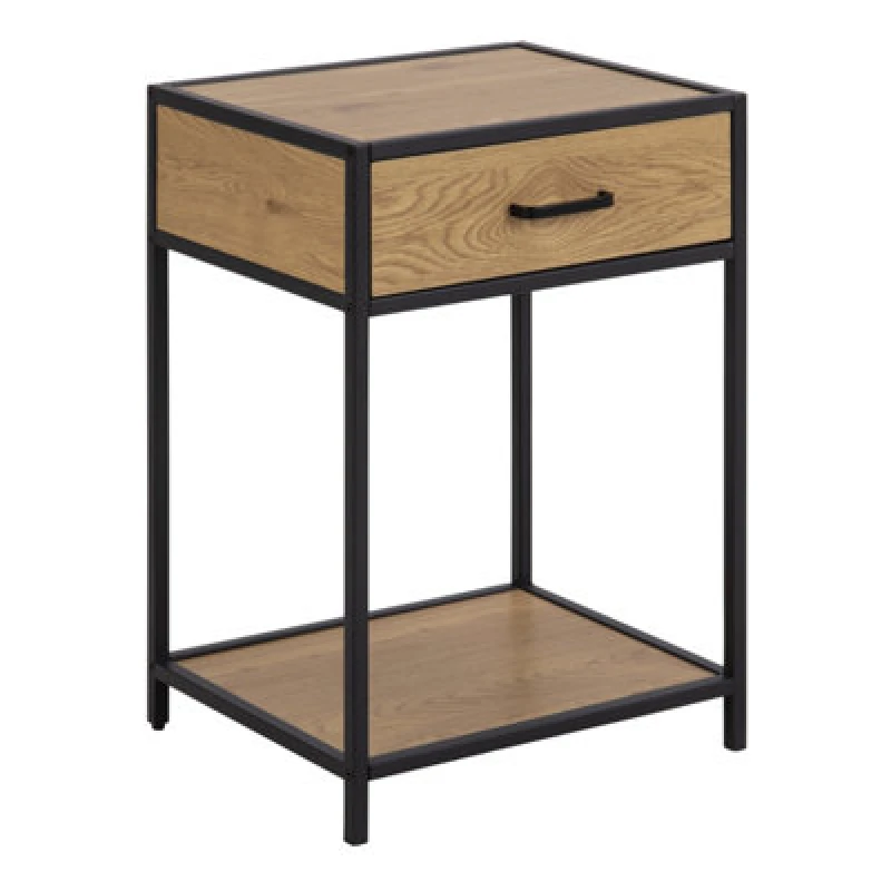 Image of Furniture To Go Seaford Bedside Table With 1 Drawer In Black & Oak