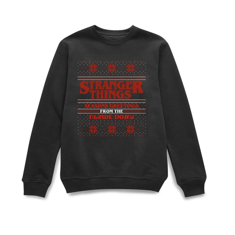 Image of Stranger Things Seasons Greetings From The Upside Down Christmas Jumper - Black - M