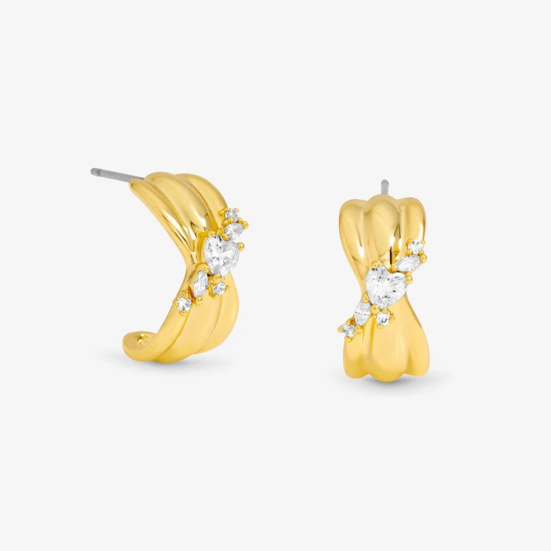 Image of Jon Richard Gold Plated Crystal Half Hoop Earrings Gold female One Size