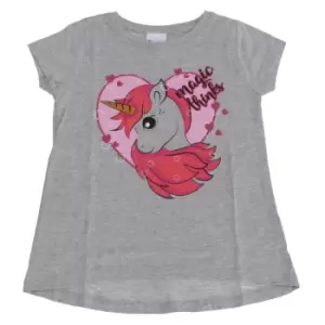 Image of Childrens Girls Magic Thinks Unicorn T-Shirt (7-8 Years) (Grey)