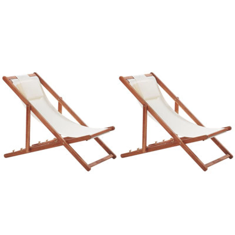 Image of Beliani Set Of 2 Folding Deck Chairs Avellino With Replacement Fabrics Acacia Wood Dark Brown