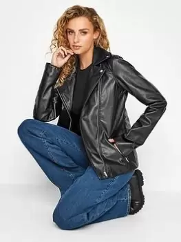 Image of Long Tall Sally Faux Leather Biker Jacket - Black, Size 8, Women
