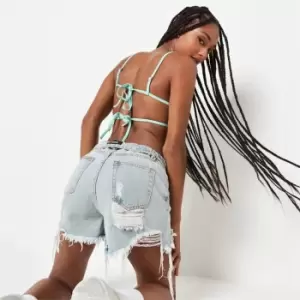 Image of Missguided Scoop Neck Tie Back Bikini Top - Blue