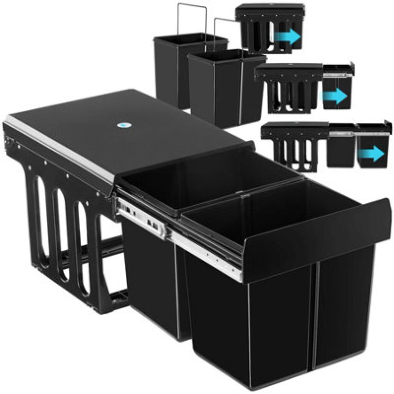 Image of Tectake Waste Collector Ashlyn, 2-Way Separation, 30L, Telescopic Rails - Black