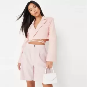 Image of Missguided Tie Waist Blazer - Pink