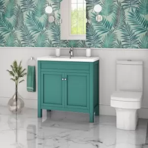 Image of 800mm Green Freestanding Vanity Unit and Ashford Close Coupled Suite - Avebury