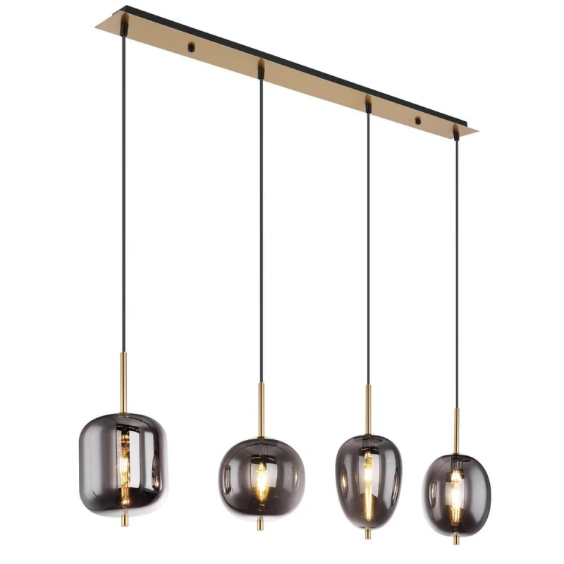Image of Netlighting Blacky I Bar Pendant Ceiling Light BrassColoured Glass Shade 4x E14 in Gold Gold Unisex