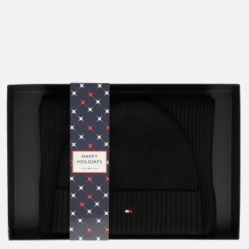 Image of Tommy Hilfiger Mens Pima Cotton Beanie & Scarf - Black