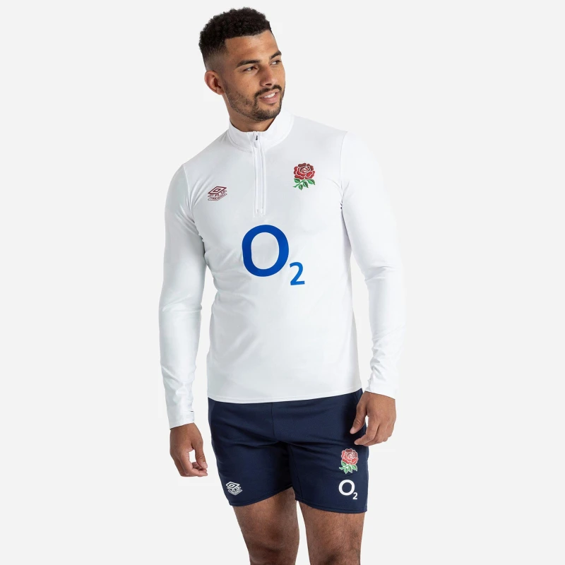 Image of Umbro England Rugby Warm Up Mid Layer Top 2023 Adults - White White S