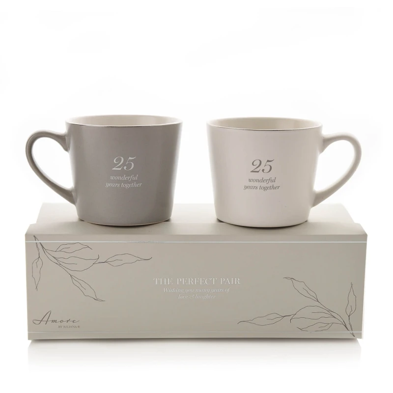 Image of Amore by Juliana Set of 2 Grey & White Mugs - 25th Anniversary Multi unisex