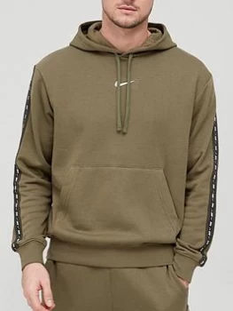 Image of Nike Repeat Fleece Pullover Hoodie - Khaki, Khaki/White Size M Men