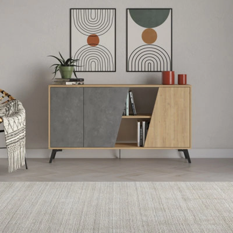 Image of VENPRODIN Decortie Fiona Console Sideboard Display Unit 150 - Oak / Retro Grey M.K.23657.4