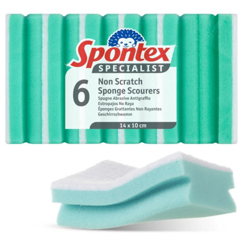 Image of Spontex Specialist Non-Scratch Sponge Scourer Blue/White (6 Pack) 19400212