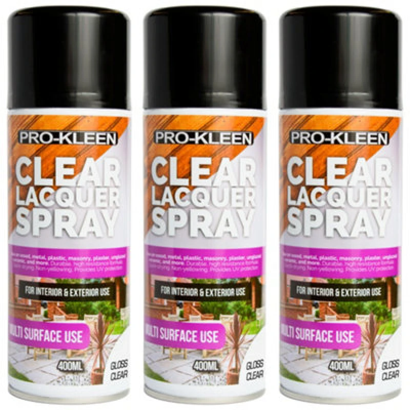 Image of ProKleen Clear Lacquer Spray Protects & Seals Multi Surface Use Gloss 3 x 400ml Clear