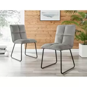 Image of Furniture Box 2x Menen Light Grey Fabric Black Leg Dining Chairs