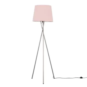 Image of Camden Brushed Chrome Tripod Floor Lamp with XL Dusty Pink Aspen Shade