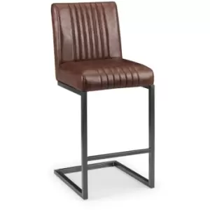 Image of Metal Bar Stool Industrial Style Brown Padded Faux Leather - Inez