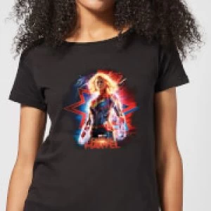 Image of Captain Marvel Poster Womens T-Shirt - Black