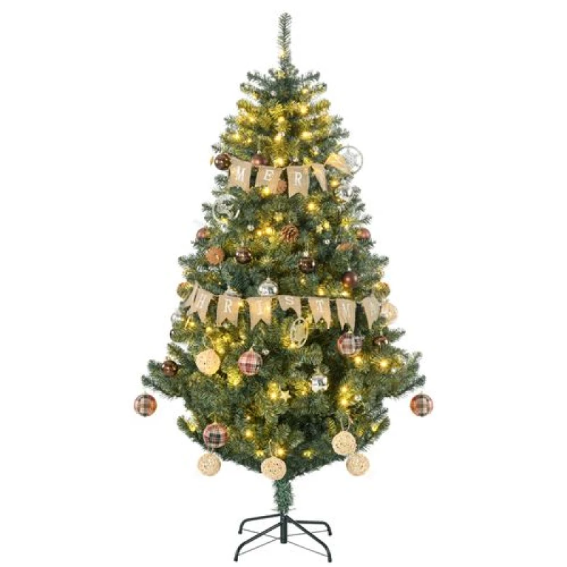 Image of HOMCOM HOMCOM Decorated Artificial Christmas Tree with Warm White LED Lights, Auto Open in Green Size: 6ft Green 6ft Unisex 5056725342623