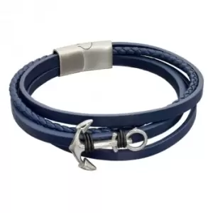 Image of Navy Leather Anchor Plated Wristwear Bracelet B5319