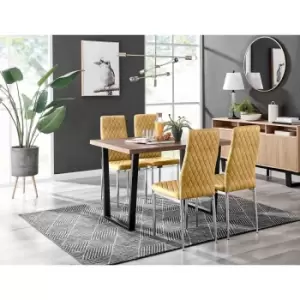Image of Furniture Box Kylo Brown Wood Effect Dining Table and 4 Mustard Velvet Milan Chairs