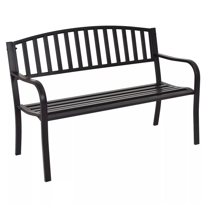 Image of COSTWAY Steel Garden Bench Outdoor Patio Loveseat Bench with High Backrest Black