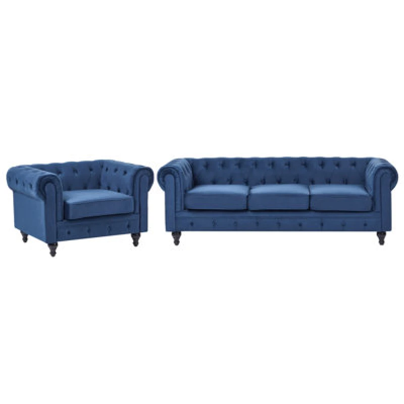 Image of Beliani Living Room Set 4 Seater Chesterfield Velvet Navy Blue