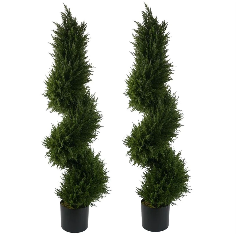 Image of Leaf 120Cm Pair Of Spiral Cypress Tree Artificial Topiary, Green 40530-PAIR