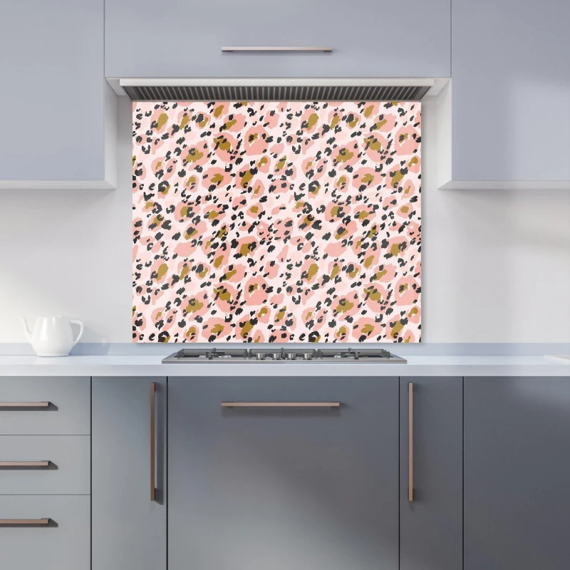 Image of Warren Reed - Designer Hand Drawn Pink Leopard Print Kitchen Splashback Size: 900mm x 750mm Pink Unisex 900mm x 750mm