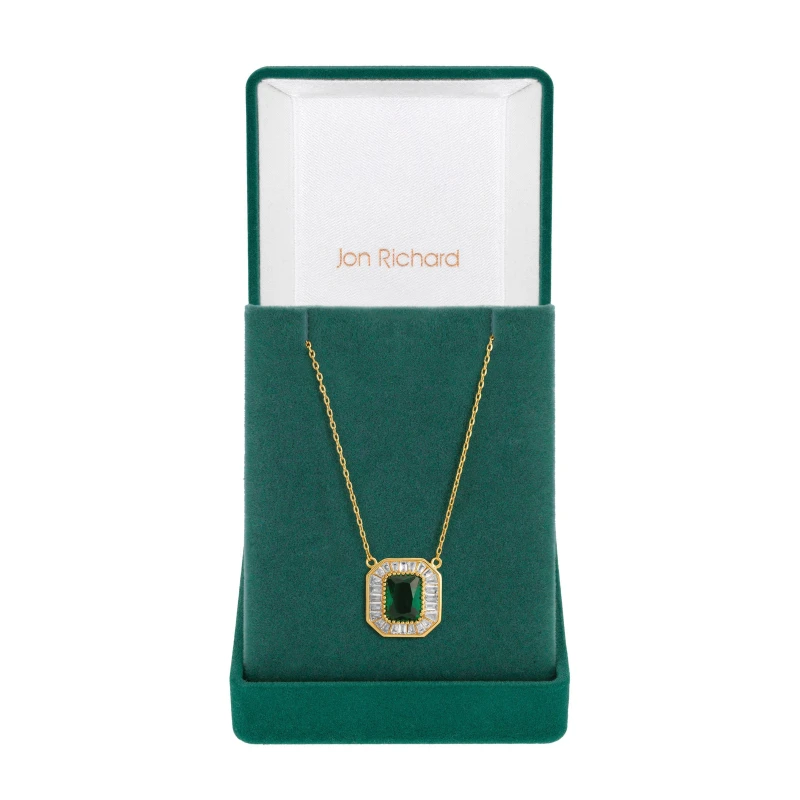 Image of Jon Richard Gold Plated Emerald Baguette Pendant - Gift Box Jewellery Sets One Size Gold 70982310000