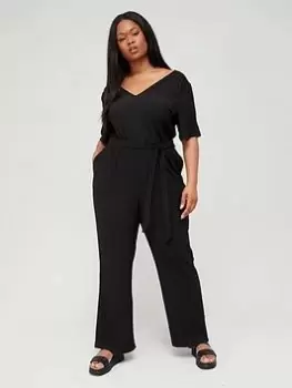 Image of Vero Moda Curve Joni Jersey Jumpsuit - Black, Size L = UK 20-22, Women
