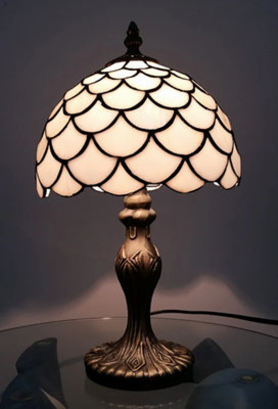Image of K Living Lincoln 8" Tiffany Antique Brass Lamp With White Glass Shade