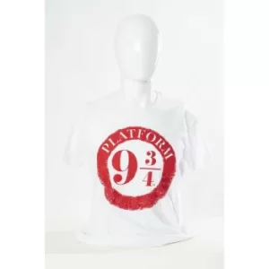 Image of White Platform 9&amp;3 Quarters Raised Print Harry Potter Unisex T-Shirt Ex Ex Large