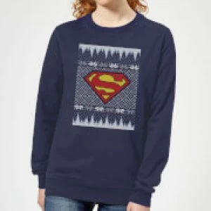 Image of DC Superman Knit Womens Christmas Sweatshirt - Navy - M