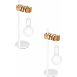 Image of 2 pack Table Lamp Desk Hangman Light White Steel & Wood Arm 1x 10W E27