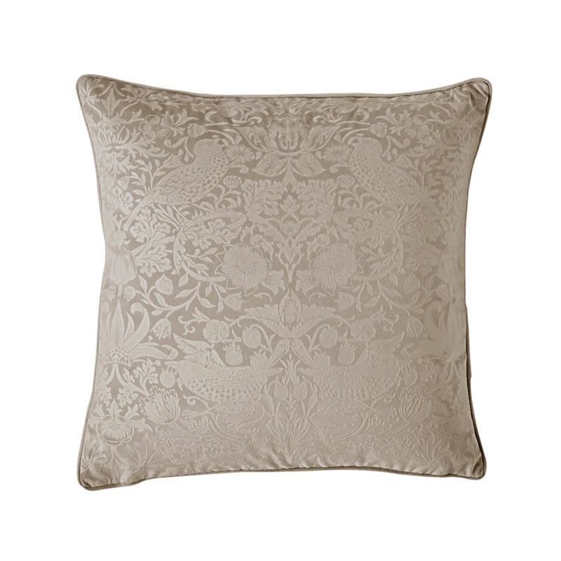 Image of William Morris At Home Strawberry Thief Embossed Cushion, 50x50cm, Porcini
